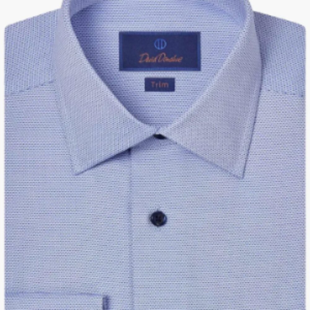 David Donahue Men’s 17.5-36/37 Blue Microdobby Button-Down Dress Shirt